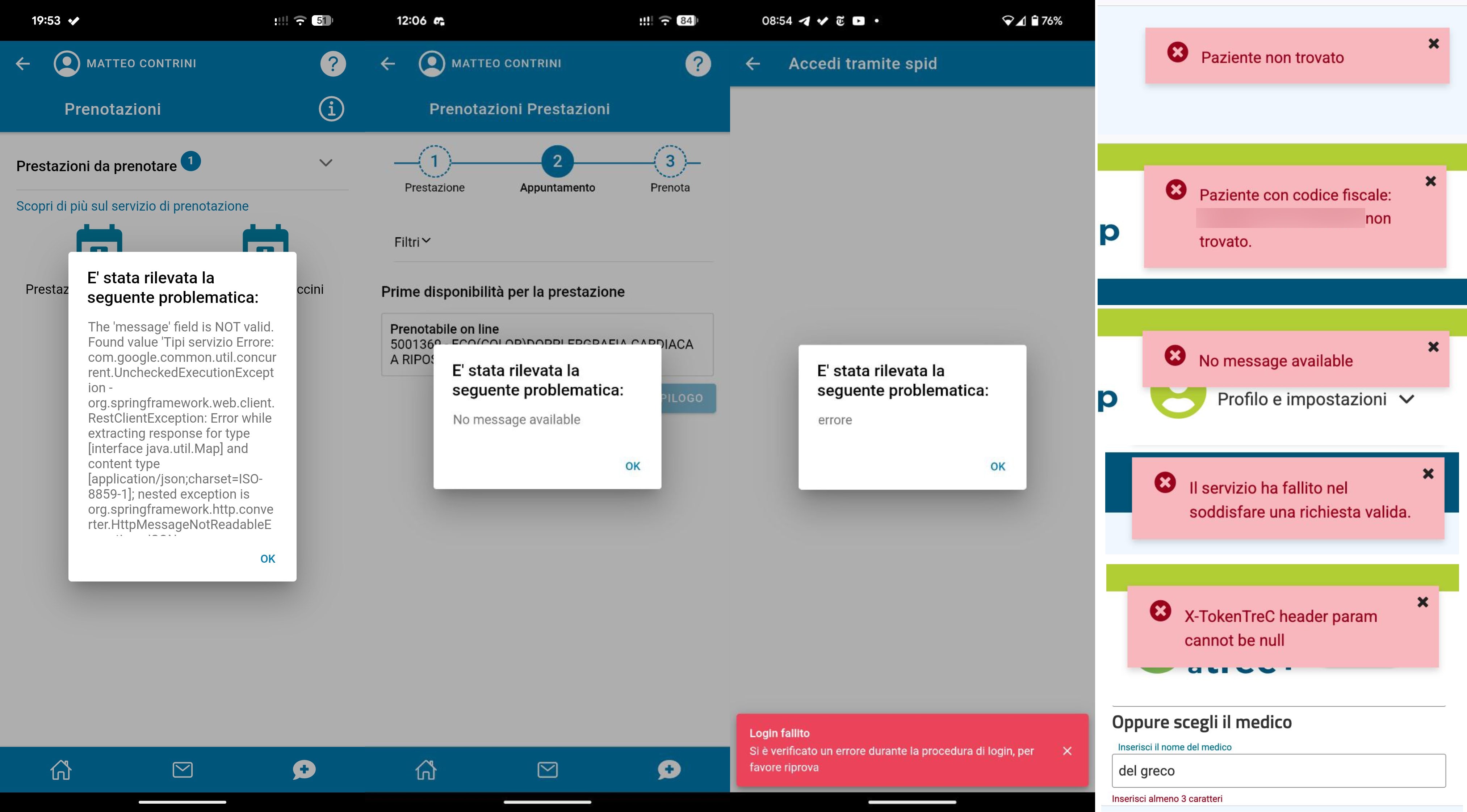 Messaggi di errore dell'app TreC+