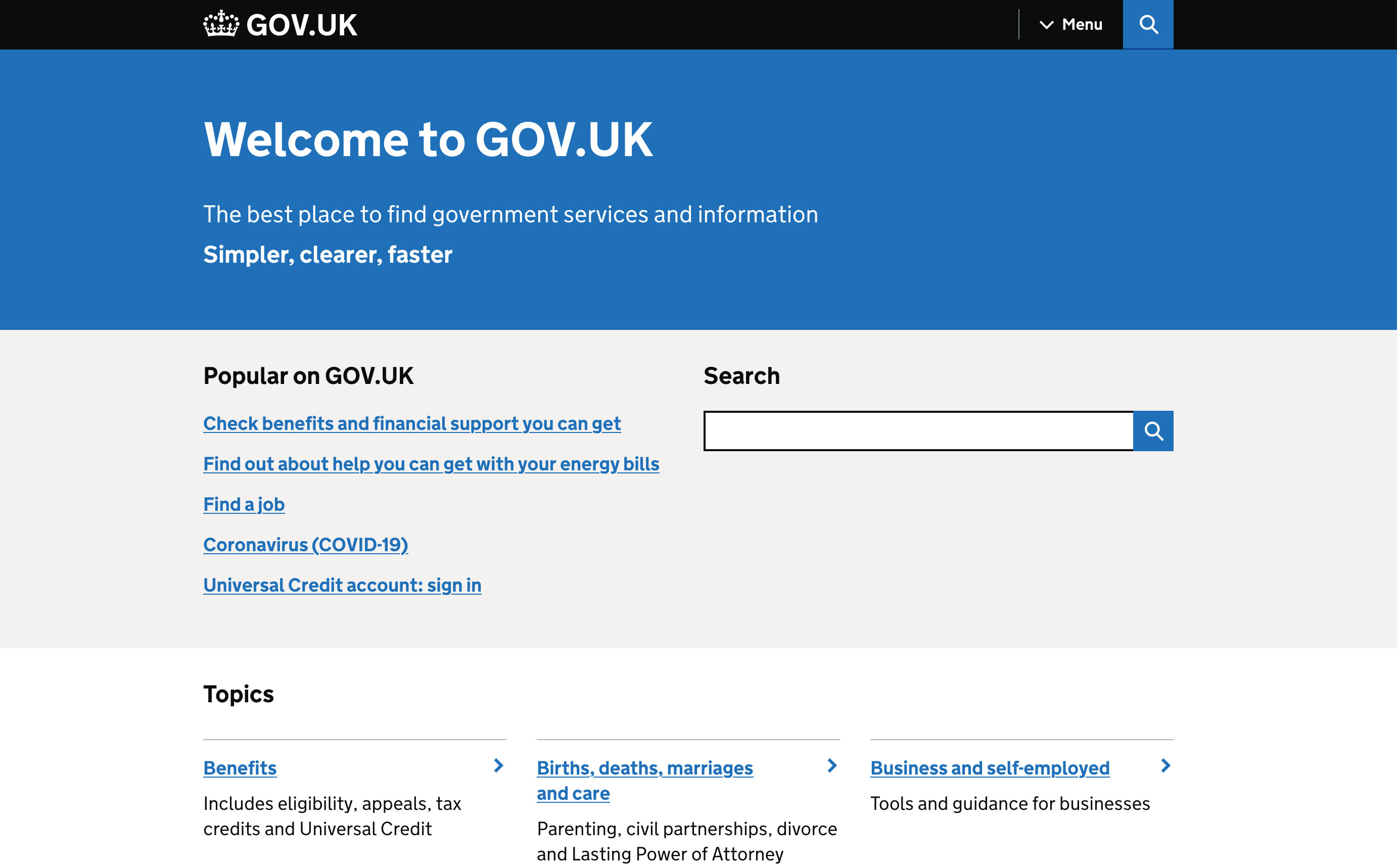 Screenshot della homepage del sito web GOV.UK.