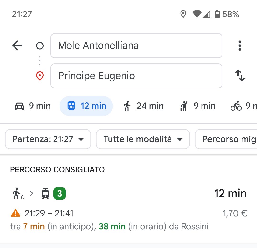 Screenshot di Google Maps che mostra i dati in tempo reale per la città di Torino.